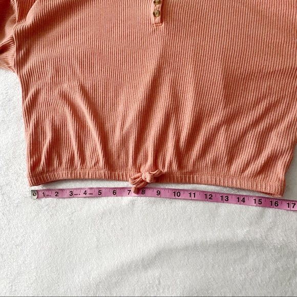 Pink Ribbed Cropped Waist Henley Top - Picture 5 of 8